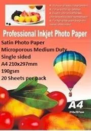 ESMPS-190gsm-20-001.jpg. E-Box Satin Photo Paper- Microporous Coated Medium Duty- Single sided A4 210x297mm-190gsm-20 Sheets per pack