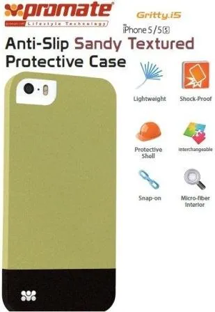 Promate Gritty-i5 iPhone 5 Anti-Slip Sandy finishing protective case for Iphone 5/5s Colour:Green Anti-Slip Sandy finishing with micro-fiber interior protective case for iPhone5/5S. Gritty.i5 for iPhone 5/5s is made of a high-quality anti-slip texturized 2 Big_Gritty_i5-Green-01.jpg. Promate Gritty-i5 iPhone 5 Anti-Slip Sandy finishing protective case for Iphone 5/5s Colour:Green Anti-Slip Sandy finishing with micro-fiber interior protective case for iPhone5/5S. Gritty.i5 for iPhone 5/5s is made of a high-quality anti-slip texturized