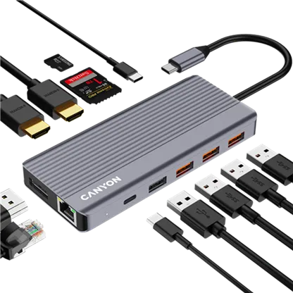 CANYON hub DS-16 13in1 4k USB-C Grey 5 240801160012219439.jpg. CANYON hub DS-16 13in1 4k USB-C Grey