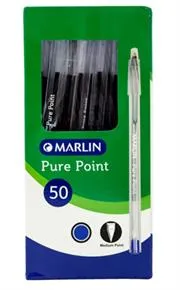 6009608641879-001a.jpg. Marlin Pure Point Transparent Barrel Pen Blue Ink Box of 50- Smooth Writing