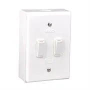 Lesco LSS Range 2 Lever 2x1 Way Switch Shrink Wrapped Surface Box - Fully assembled complete with extension box and retaining screws 2 LS6242SW-001.jpg. Lesco LSS Range 2 Lever 2x1 Way Switch Shrink Wrapped Surface Box - Fully assembled complete with extension box and retaining screws