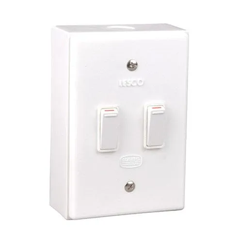 Lesco LSS Range 2 Lever 2x1 Way Switch Shrink Wrapped Surface Box - Fully assembled complete with extension box and retaining screws 3 Big_LS6242SW-001.jpg. Lesco LSS Range 2 Lever 2x1 Way Switch Shrink Wrapped Surface Box - Fully assembled complete with extension box and retaining screws