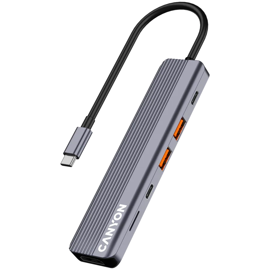 CANYON hub DS-17 6in1 4k USB-C Grey 1 240801160013222100.jpg. CANYON hub DS-17 6in1 4k USB-C Grey