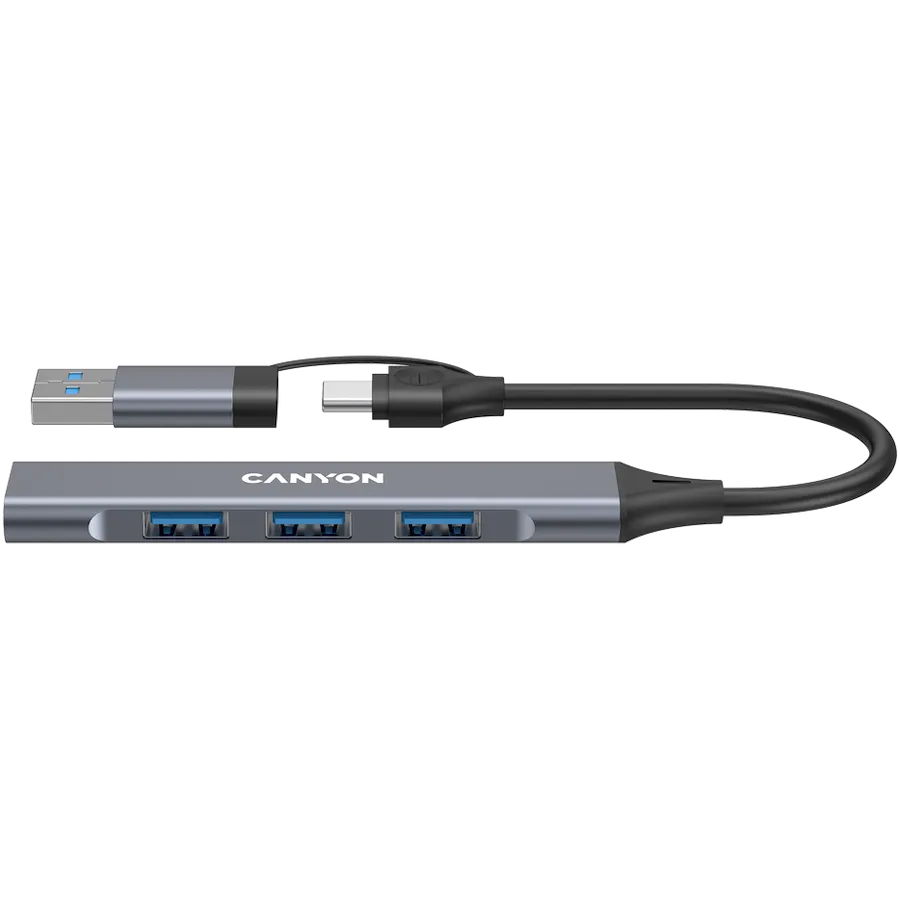 CANYON hub DS-02 4in1 USB-A/C Grey 2 250203110010721555.jpg. CANYON hub DS-02 4in1 USB-A/C Grey