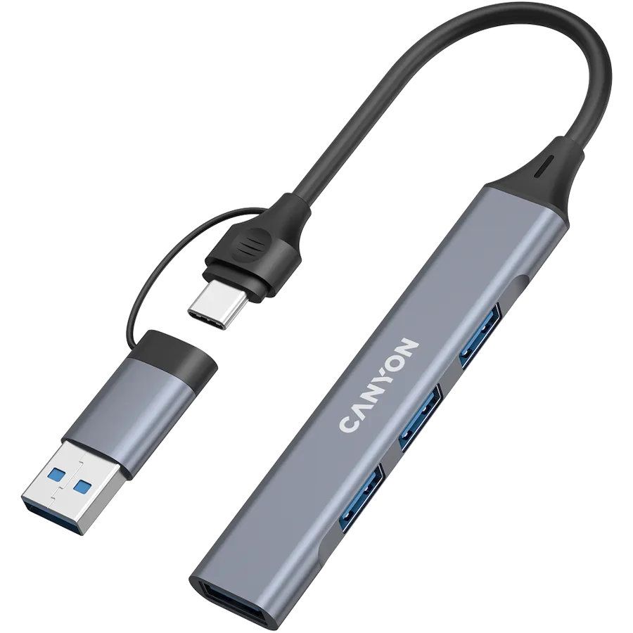 CANYON hub DS-02 4in1 USB-A/C Grey 4 250203110010739467.jpg. CANYON hub DS-02 4in1 USB-A/C Grey