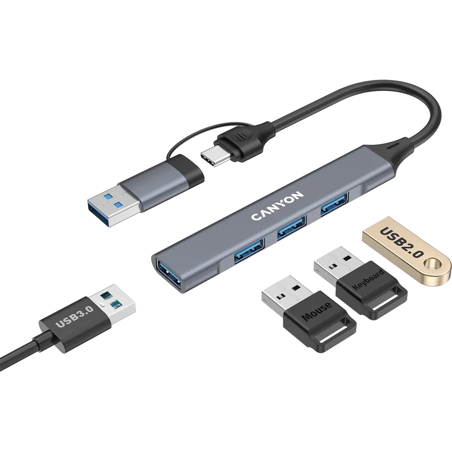 CANYON hub DS-02 4in1 USB-A/C Grey 6 250203110010789289.jpg. CANYON hub DS-02 4in1 USB-A/C Grey