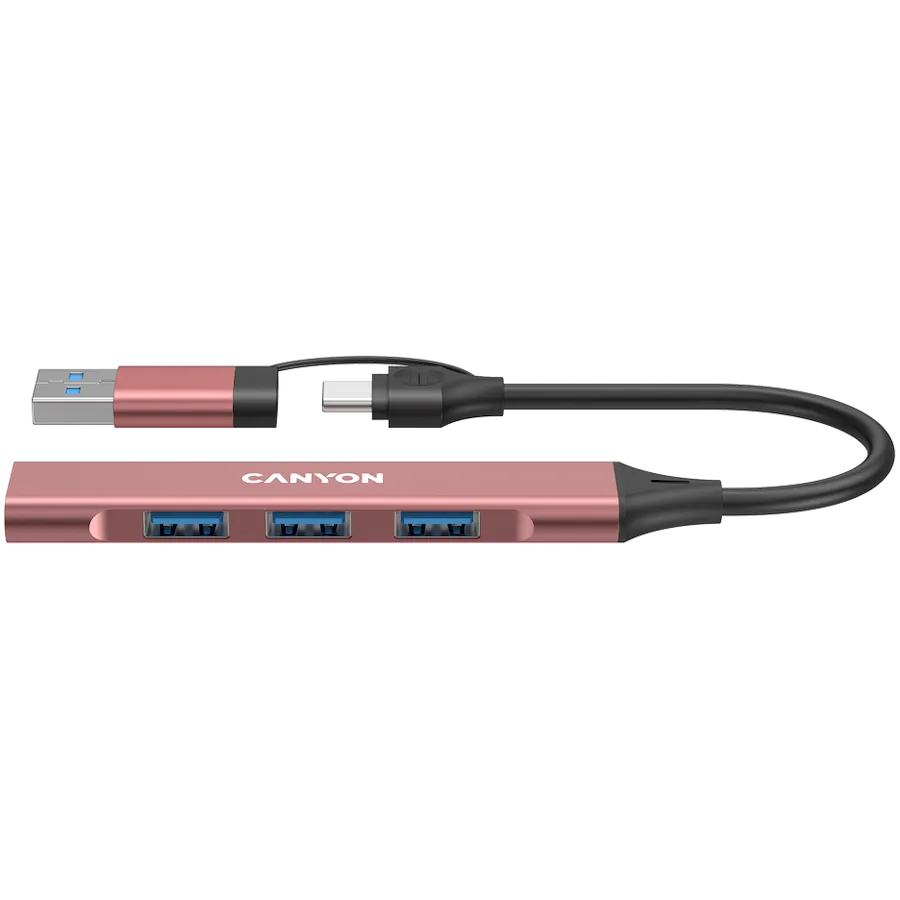 CANYON hub DS-02 4in1 USB-A/C Pink 1 250203130010387780.jpg. CANYON hub DS-02 4in1 USB-A/C Pink
