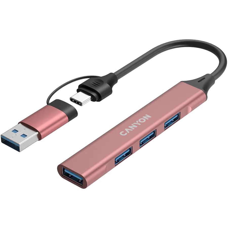 CANYON hub DS-02 4in1 USB-A/C Pink 2 250203130010474100.jpg. CANYON hub DS-02 4in1 USB-A/C Pink