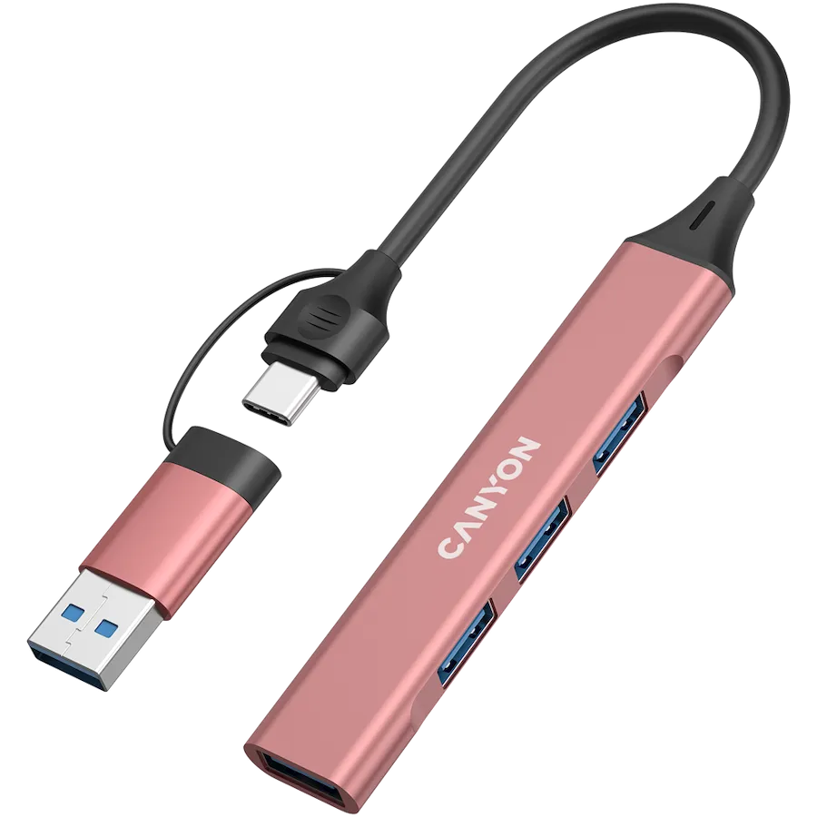 CANYON hub DS-02 4in1 USB-A/C Pink 3 250203130010407240.jpg. CANYON hub DS-02 4in1 USB-A/C Pink