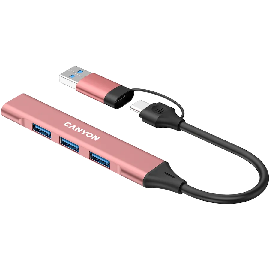 CANYON hub DS-02 4in1 USB-A/C Pink 6 250203130010556335.jpg. CANYON hub DS-02 4in1 USB-A/C Pink