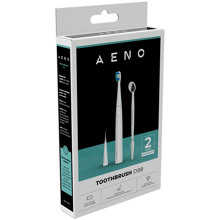 AENO Sonic Electric toothbrush, DB8: White, 3modes, 3 brush heads + 1 clean 6 241016180017514174.jpg. AENO Sonic Electric toothbrush, DB8: White, 3modes, 3 brush heads + 1 clean